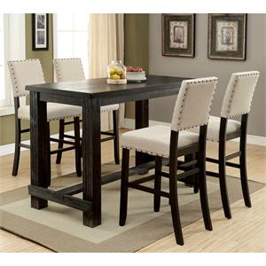 furniture of america sinuata 5 piece transitional solid wood pub set with beige stools