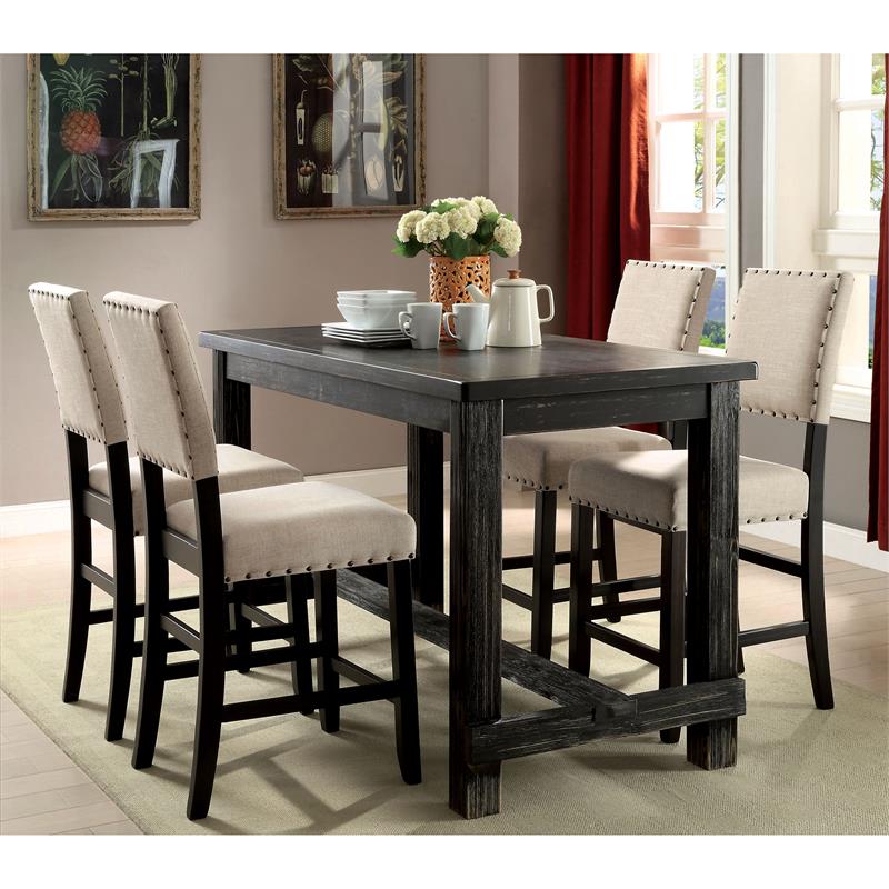 Furniture of America Sinuata Wood 5-Piece Counter Dining Set in Antique Black