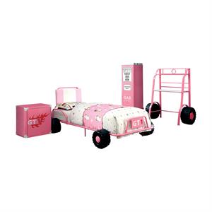furniture of america ramirez novelty metal race car bedroom set in pink