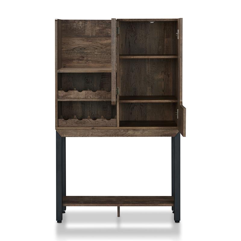 Furniture of America Maklin Wood 8-Bottle Wine Cabinet in Reclaimed Oak