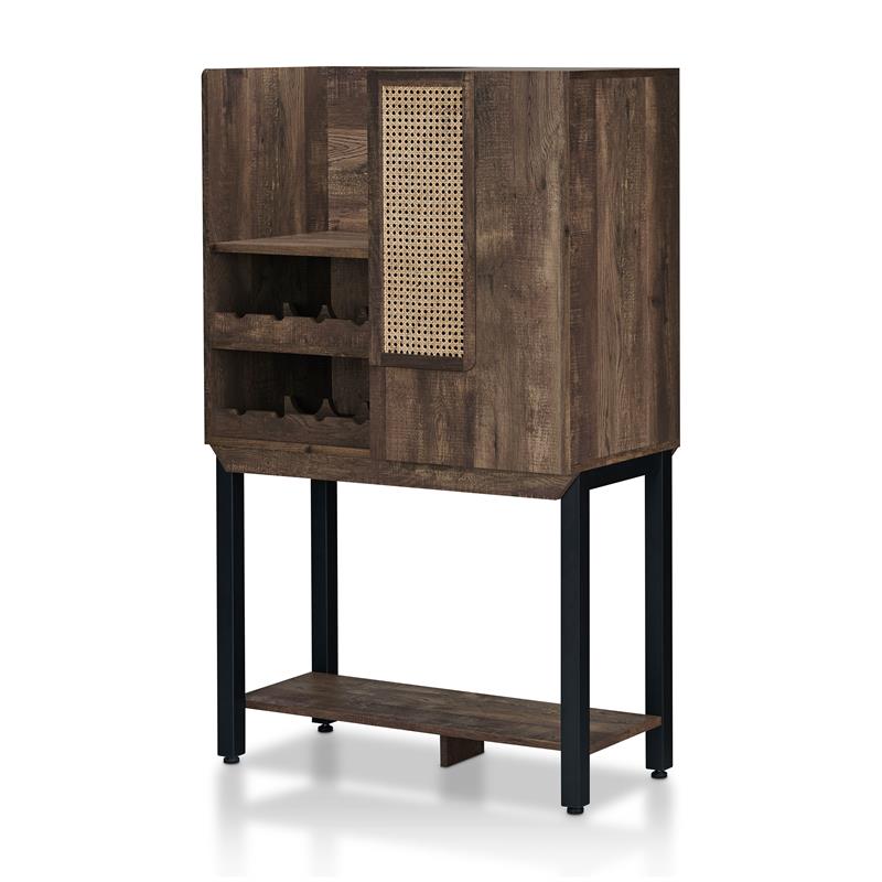 Furniture of America Maklin Wood 8-Bottle Wine Cabinet in Reclaimed Oak