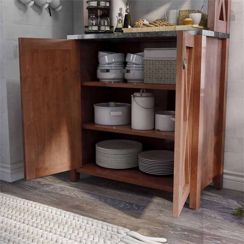Furniture of America Schuetz Rustic Wood Multi-Storage Baker Rack in Walnut