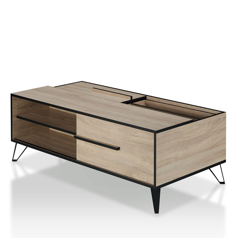 Furniture Of America Evermore Modern Wood Storage Coffee Table In Natural Oak Fgi 1884c12 Ct