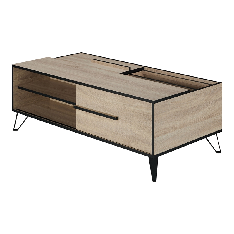 Furniture of America Evermore Modern Wood Storage Coffee Table in Natural Oak
