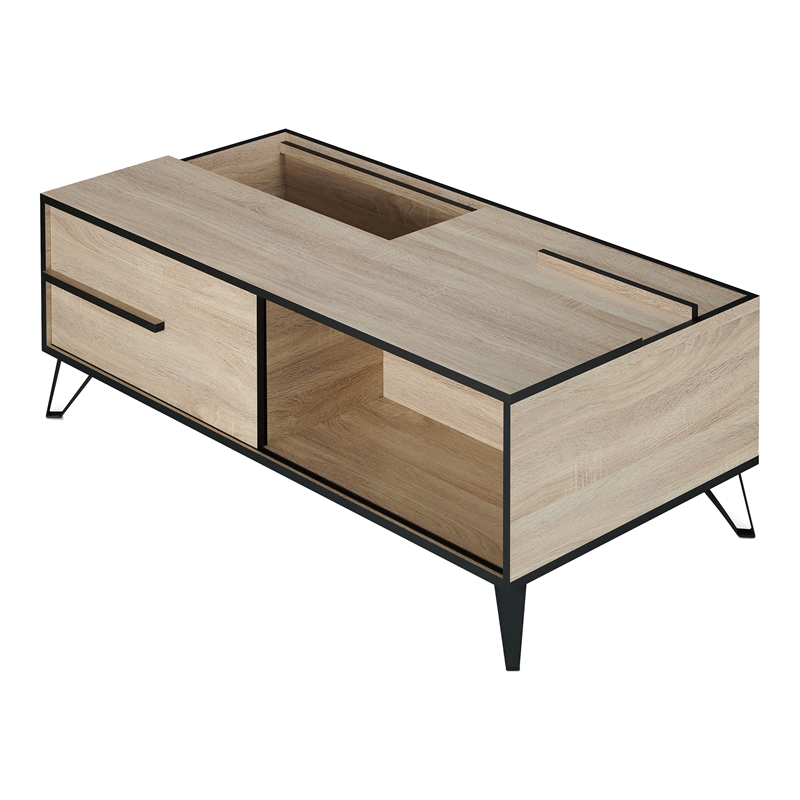 Furniture of America Evermore Modern Wood Storage Coffee Table in Natural Oak