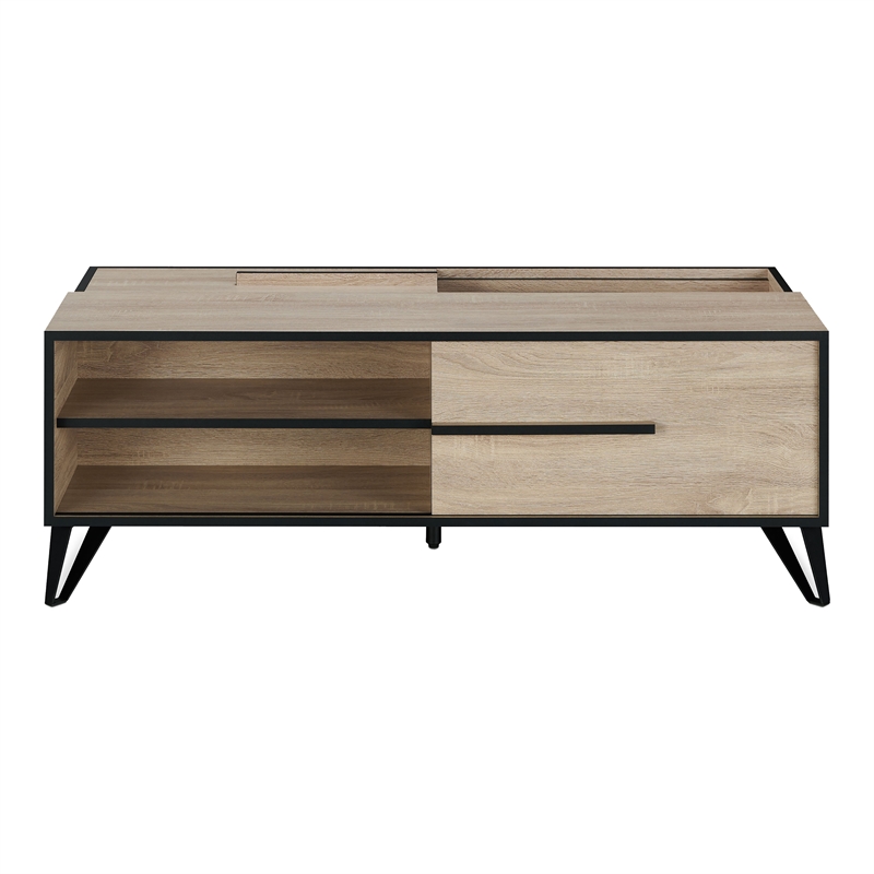 Furniture of America Evermore Modern Wood Storage Coffee Table in Natural Oak