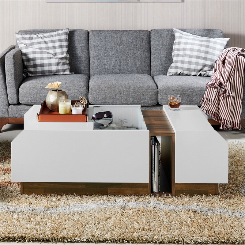 Furniture of America Plano Contemporary Wood Storage Coffee Table in White