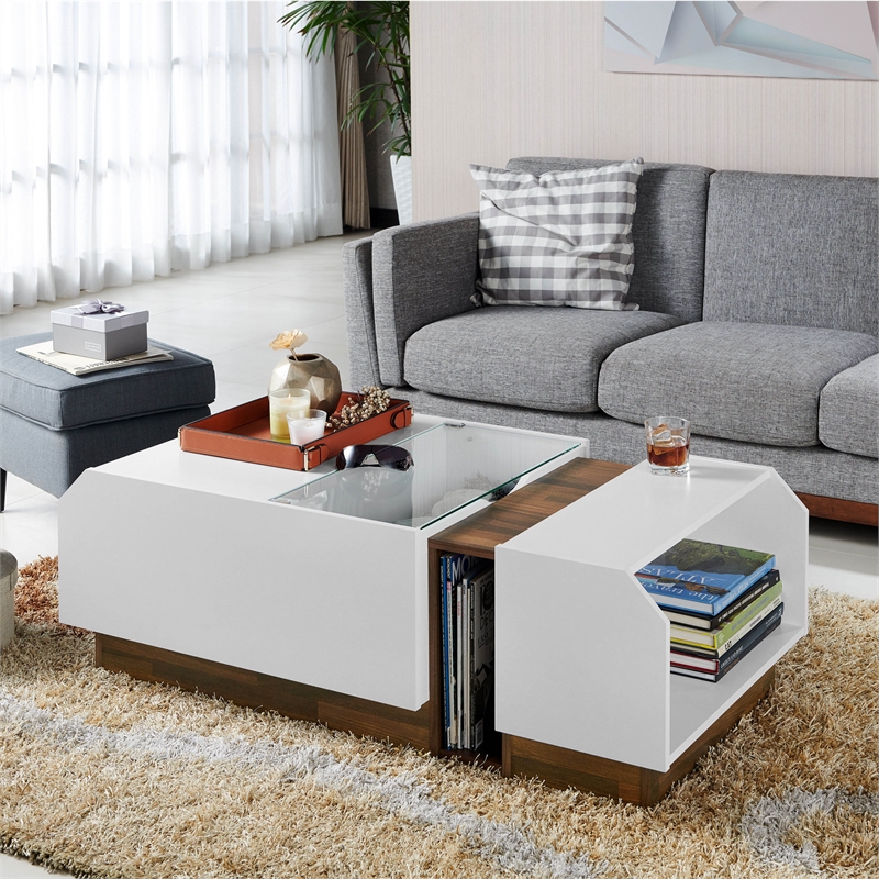 Furniture of America Plano Contemporary Wood Storage Coffee Table in White