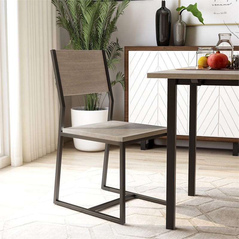 Furniture of America Pandorf Metal and Wood Dining Chairs in Gray (Set of 2)