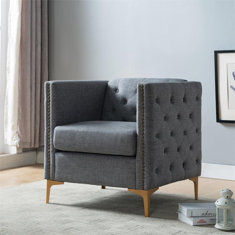 Furniture of America Lodd Contemporary Fabric Tufted Accent Chair in Light Gray