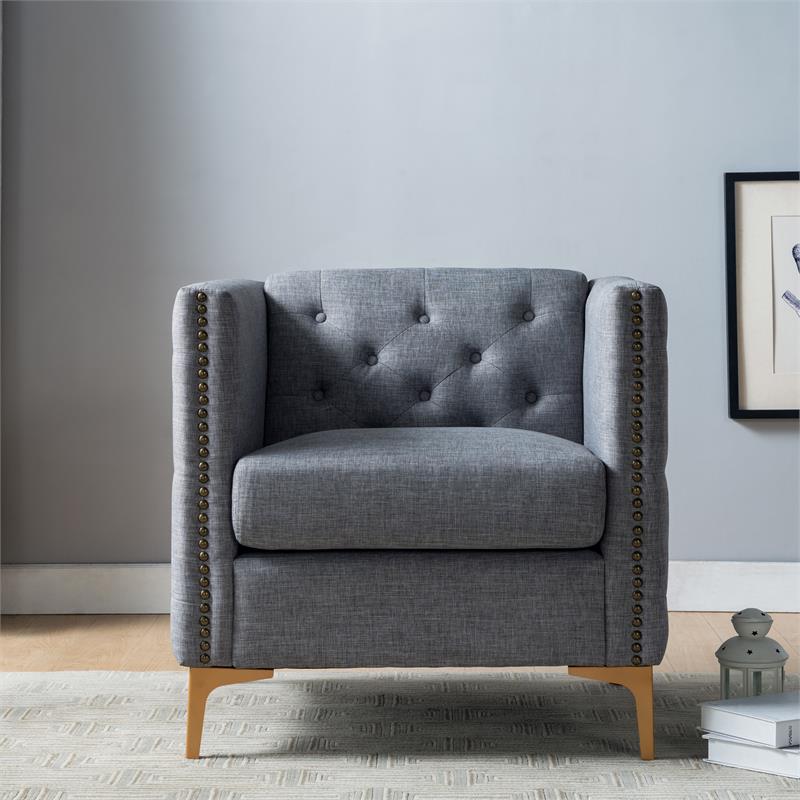 Furniture of America Lodd Contemporary Fabric Tufted Accent Chair in Light Gray