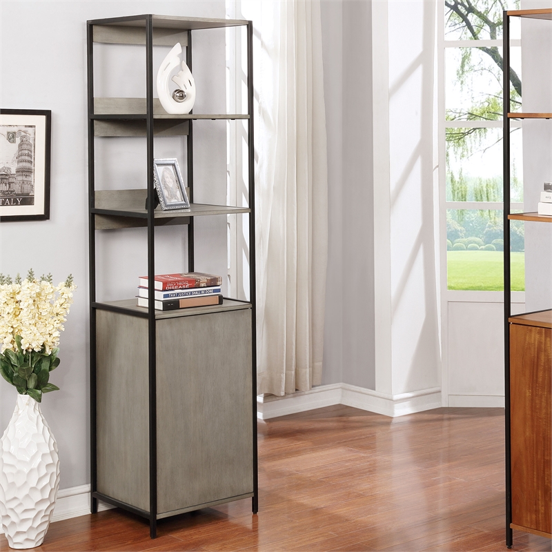Furniture of America Groden Modern Metal and Wood 1-Cabinet Bookcase in Gray