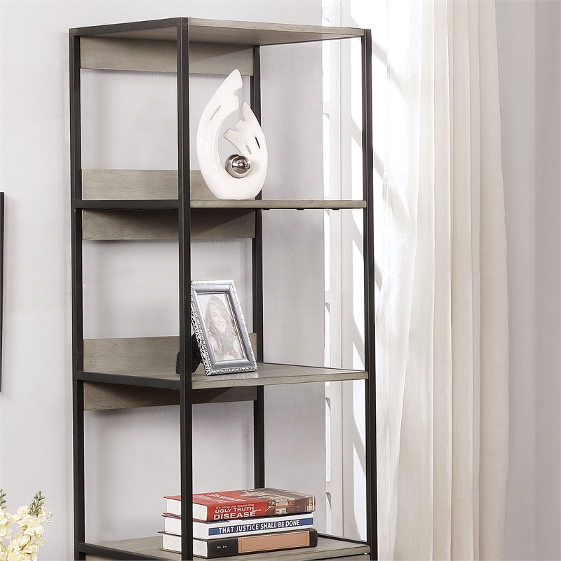 Furniture of America Groden Modern Metal and Wood 1-Cabinet Bookcase in Gray