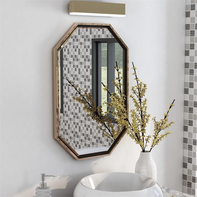 Furniture of America Columbus Metal Octagon Wall Mirror in Champagne Gold