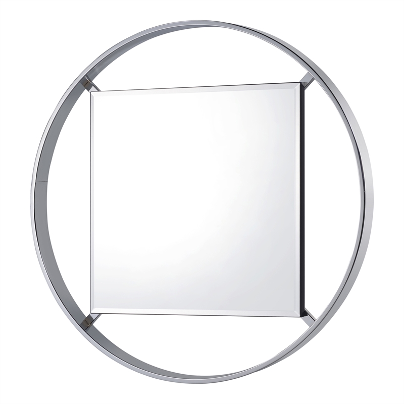 Furniture of America Norman Metal Frame Beveled Wall Mirror in Chrome