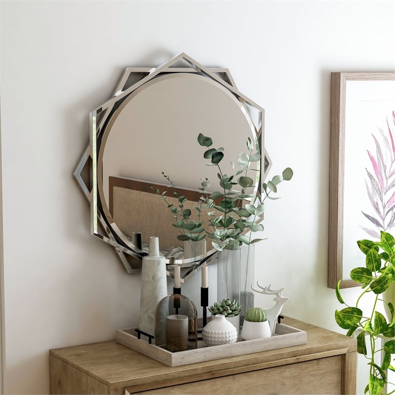Furniture of America Aquila Metal Beveled Wall Mirror in Chrome