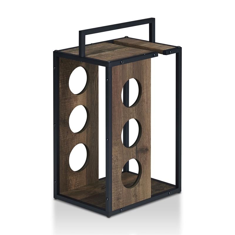 Furniture of America Harvan Industrial Wood 3-Bottle Wine Rack in Reclaimed Oak