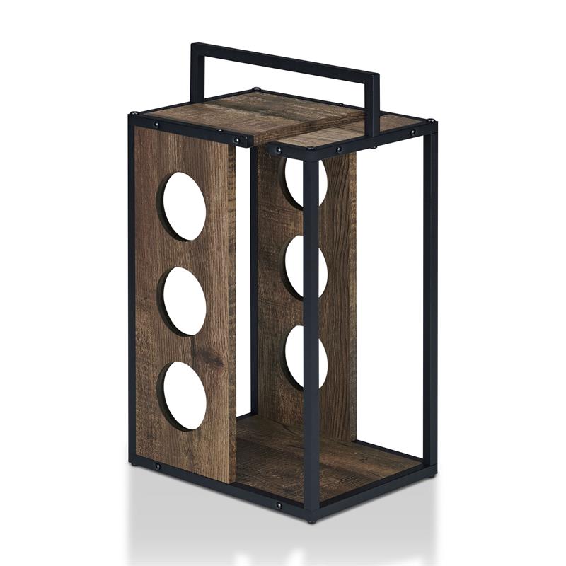 Furniture of America Harvan Industrial Wood 3-Bottle Wine Rack in Reclaimed Oak