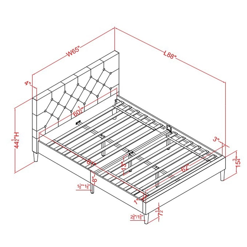 Furniture of America Frohm Fabric Button Tufted Queen Platform Bed in Blue