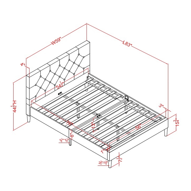 Furniture of America Frohm Fabric Button Tufted Full Platform Bed in Gray