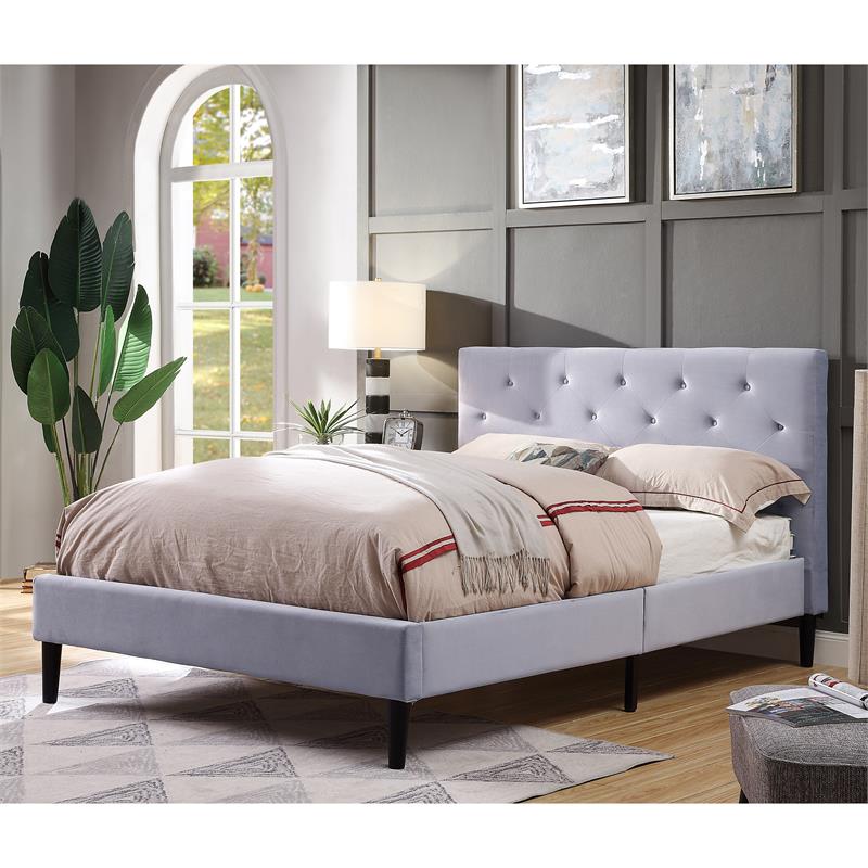 Furniture of America Frohm Fabric Button Tufted Queen Platform Bed in Gray