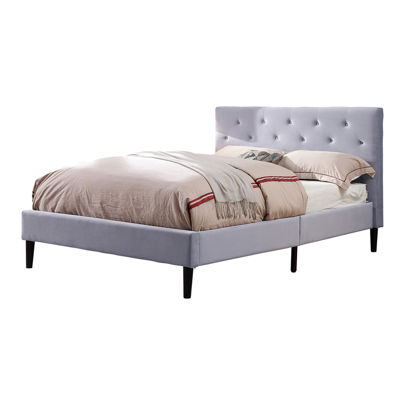Furniture of America Frohm Fabric Button Tufted Queen Platform Bed in Gray