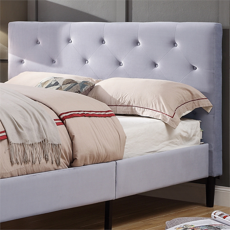 Furniture of America Frohm Fabric Button Tufted Queen Platform Bed in Gray