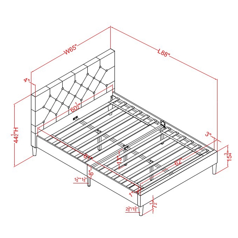 Furniture of America Frohm Fabric Button Tufted Queen Platform Bed in Gray