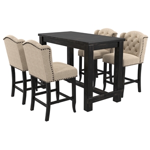furniture of america sinuata wood 5-piece bar table set in black and beige