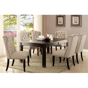 Furniture of America Sinuata Wood 7-Piece Dining Table Set in Black and Beige