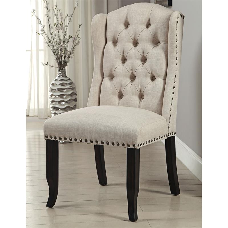 Furniture of America Sinuata Wood 7-Piece Dining Table Set in Black and Beige