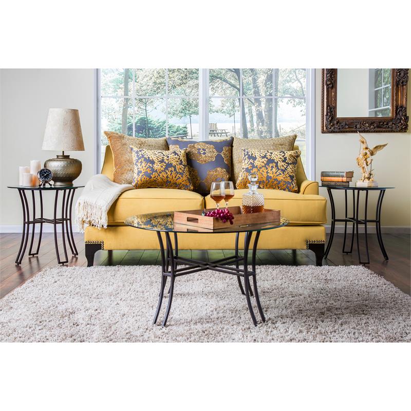 Furniture of America Charlette Traditional Fabric 2-Piece Sofa Set in Gold
