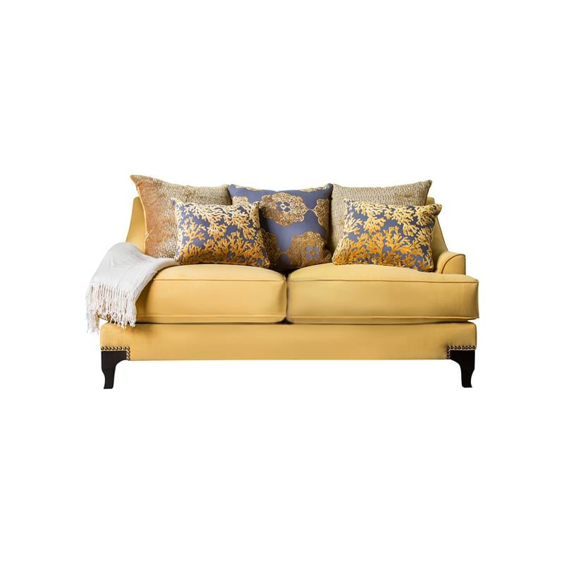 Furniture of America Charlette Traditional Fabric 2-Piece Sofa Set in Gold