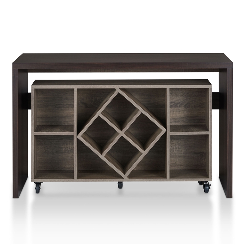 FOA Minshew Solid Wood 2-Piece Convertible Desk with Bookcase Set in Brown