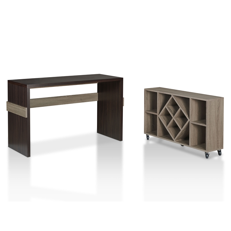 FOA Minshew Solid Wood 2-Piece Convertible Desk with Bookcase Set in Brown