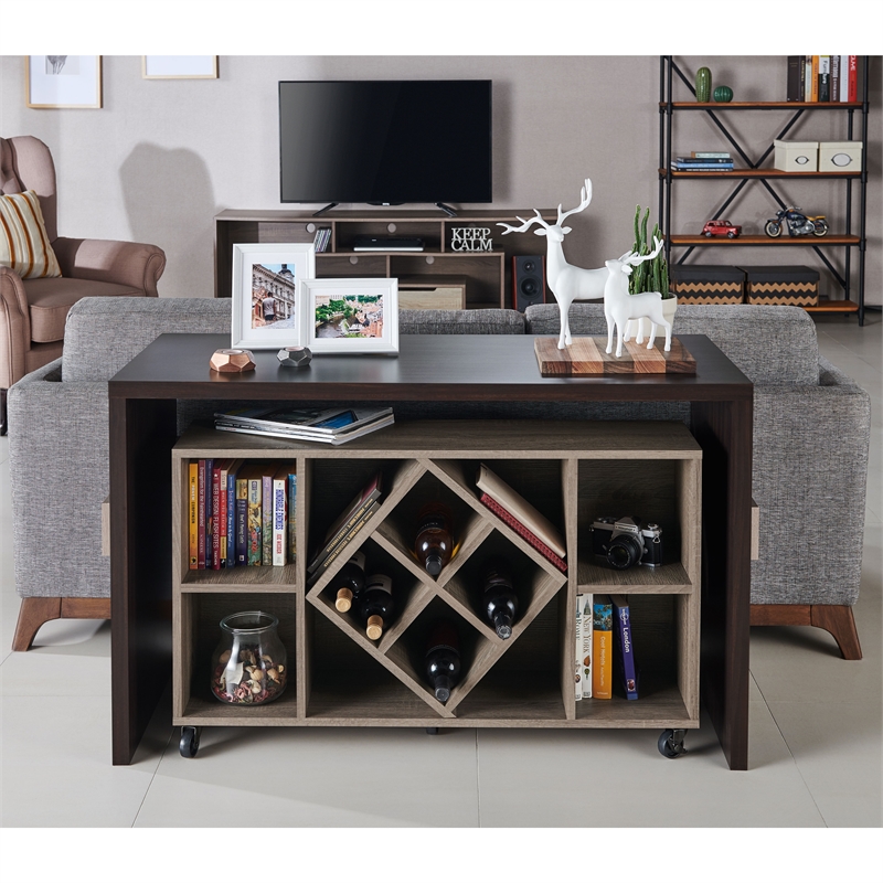 FOA Minshew Solid Wood 2-Piece Convertible Desk with Bookcase Set in Brown