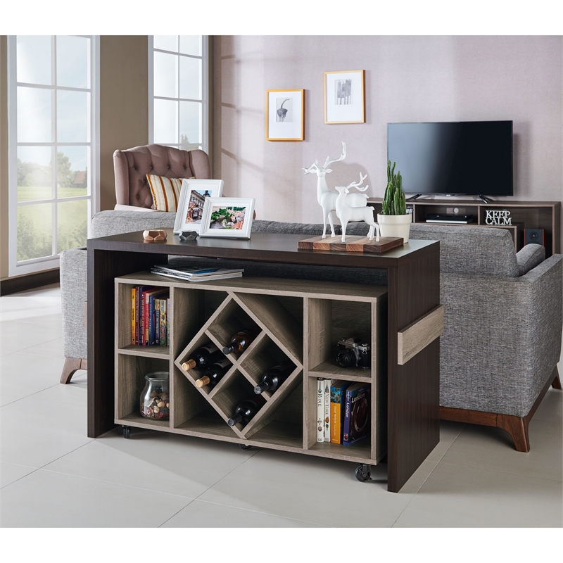 FOA Minshew Solid Wood 2-Piece Convertible Desk with Bookcase Set in Brown