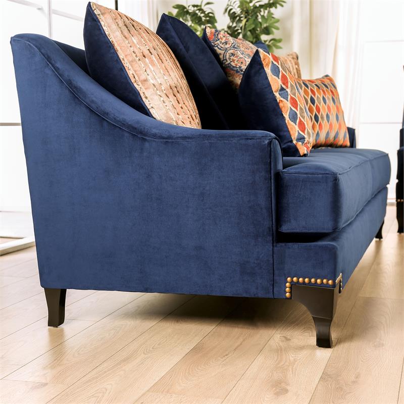 Furniture of America Allyson Transitional Chenille Loveseat in Navy