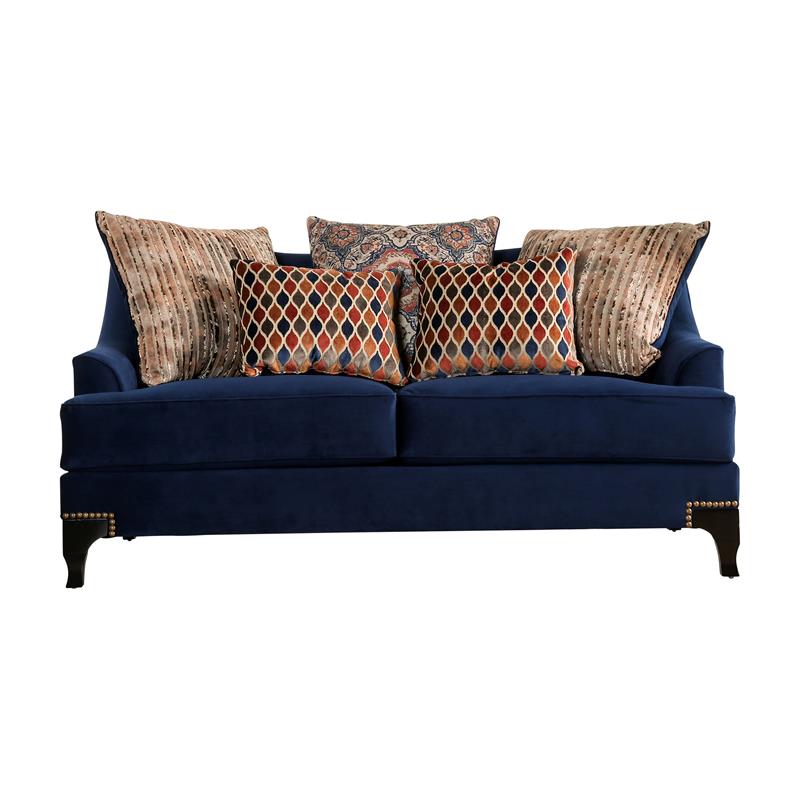 Furniture of America Allyson Transitional Chenille Loveseat in Navy