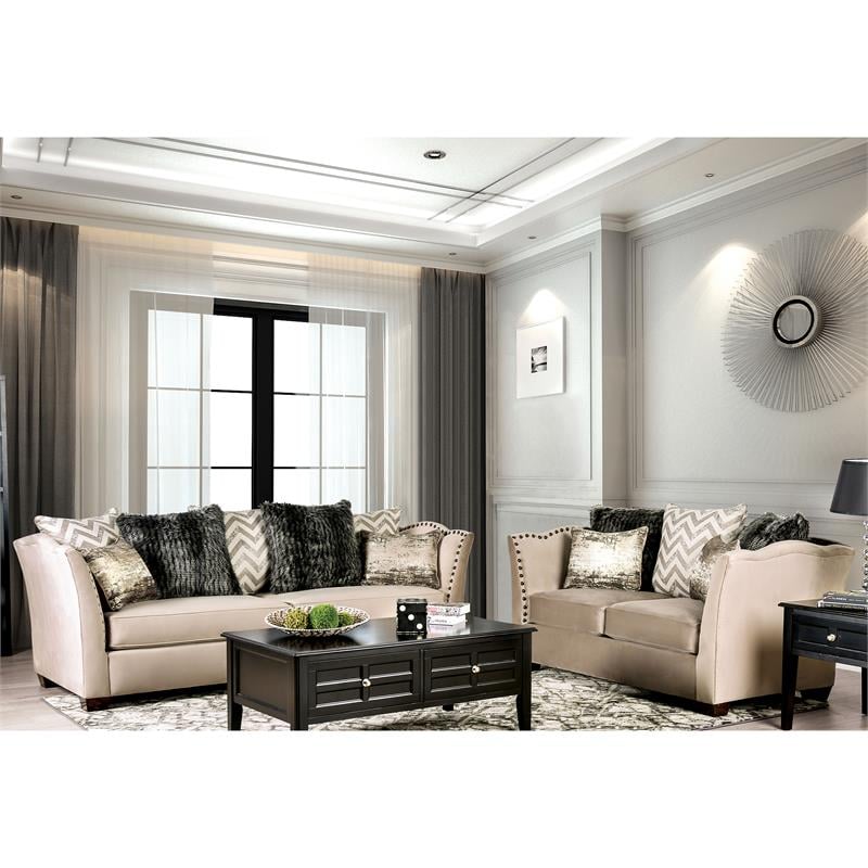 Furniture of America Keinisha Transitional Fabric Sofa in Beige
