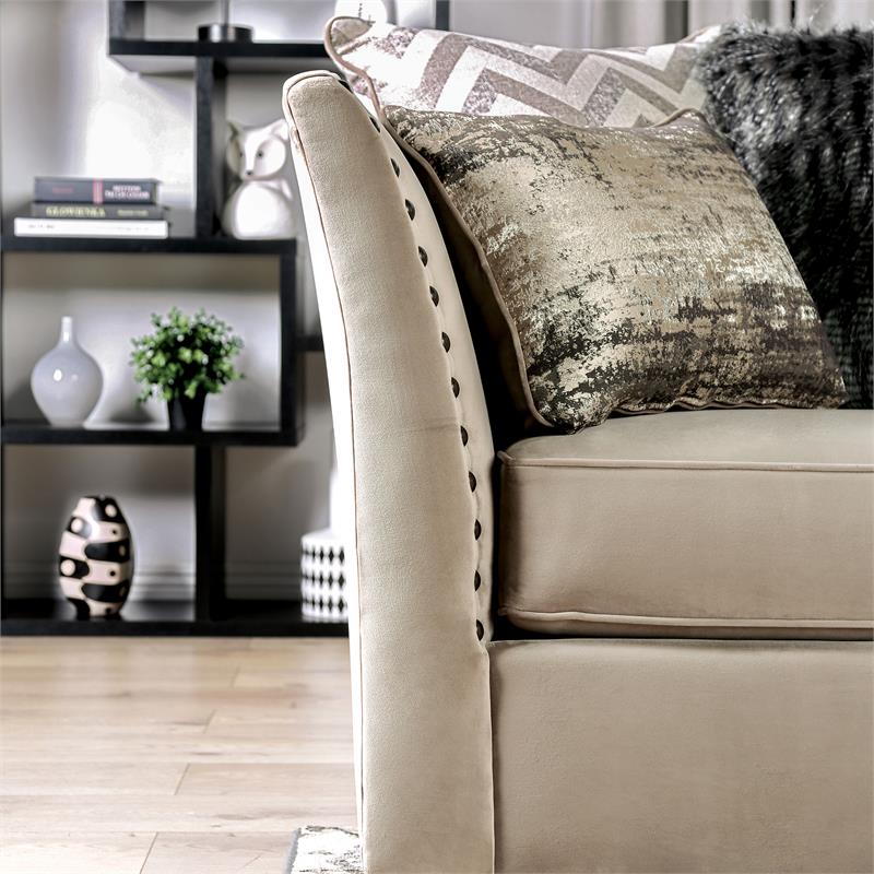 Furniture of America Keinisha Transitional Fabric Sofa in Beige