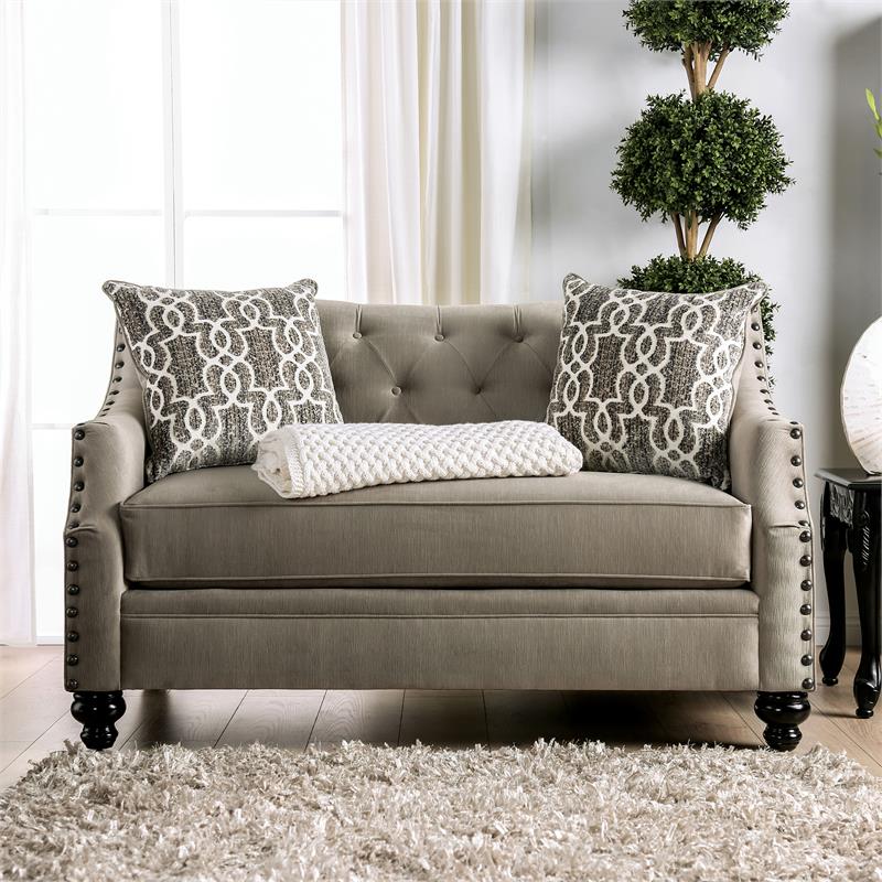 Furniture of America Felicity Chenille Tufted Loveseat in Light Brown