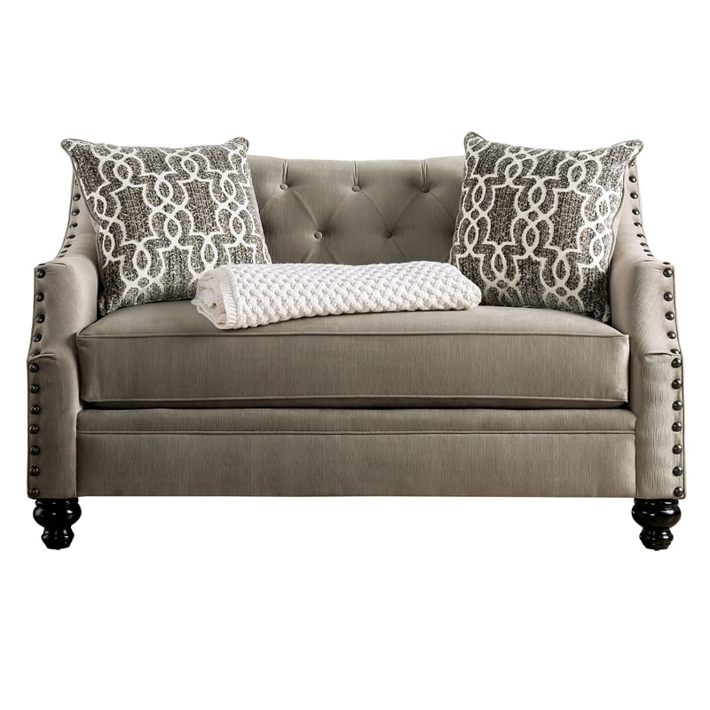 Furniture of America Felicity Chenille Tufted Loveseat in Light Brown