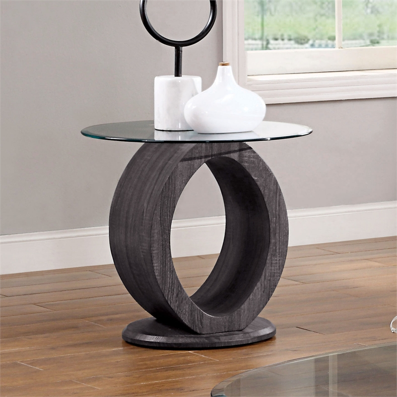 Furniture of America Mason Contemporary Glass Top End Table in Gray