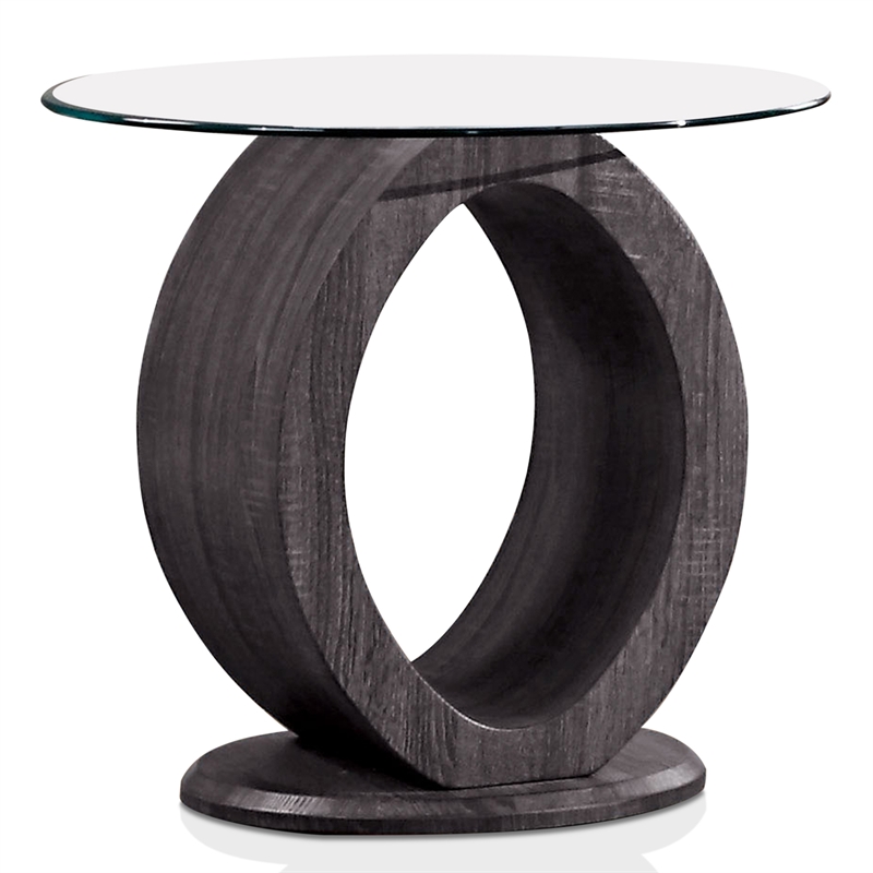 Furniture of America Mason Contemporary Glass Top End Table in Gray