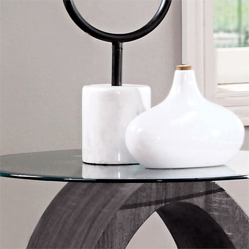 Furniture of America Mason Contemporary Glass Top End Table in Gray