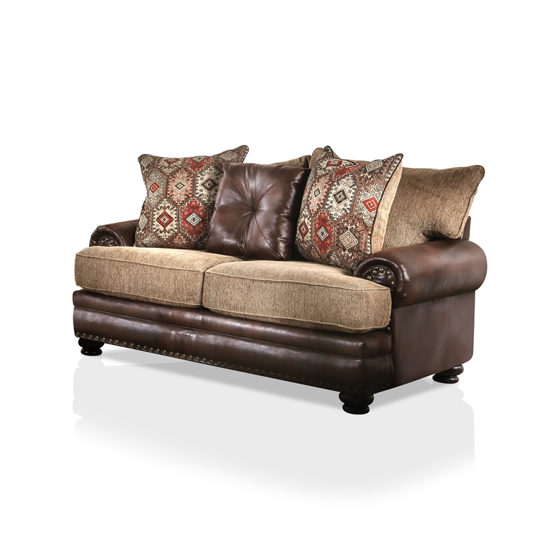 Furniture Of America Morgan Transitional Wood T Cushion Loveseat In Brown Idf 5148 Lv