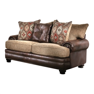 Furniture of America Morgan Faux Leather T-cushion Loveseat in Brown