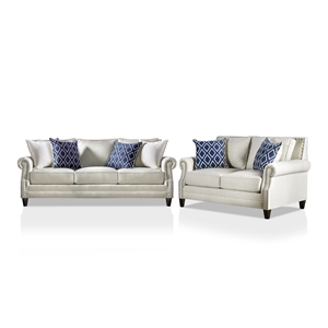 Furniture of America Hanson Fabric Nailhead Trim 2-Piece Sofa Set in Beige
