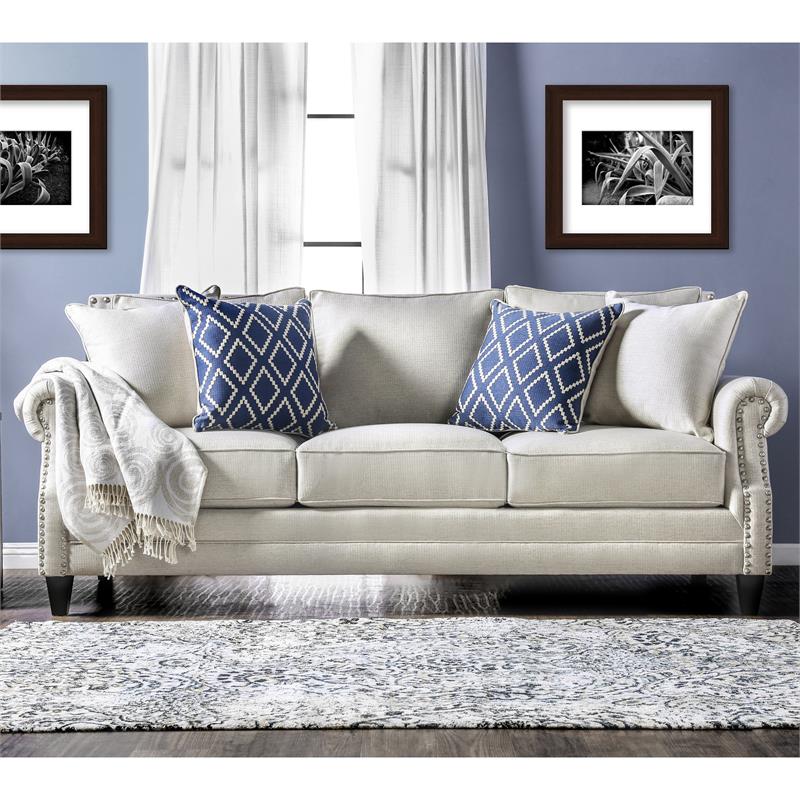 Furniture of America Hanson Fabric Nailhead Trim 2-Piece Sofa Set in Beige